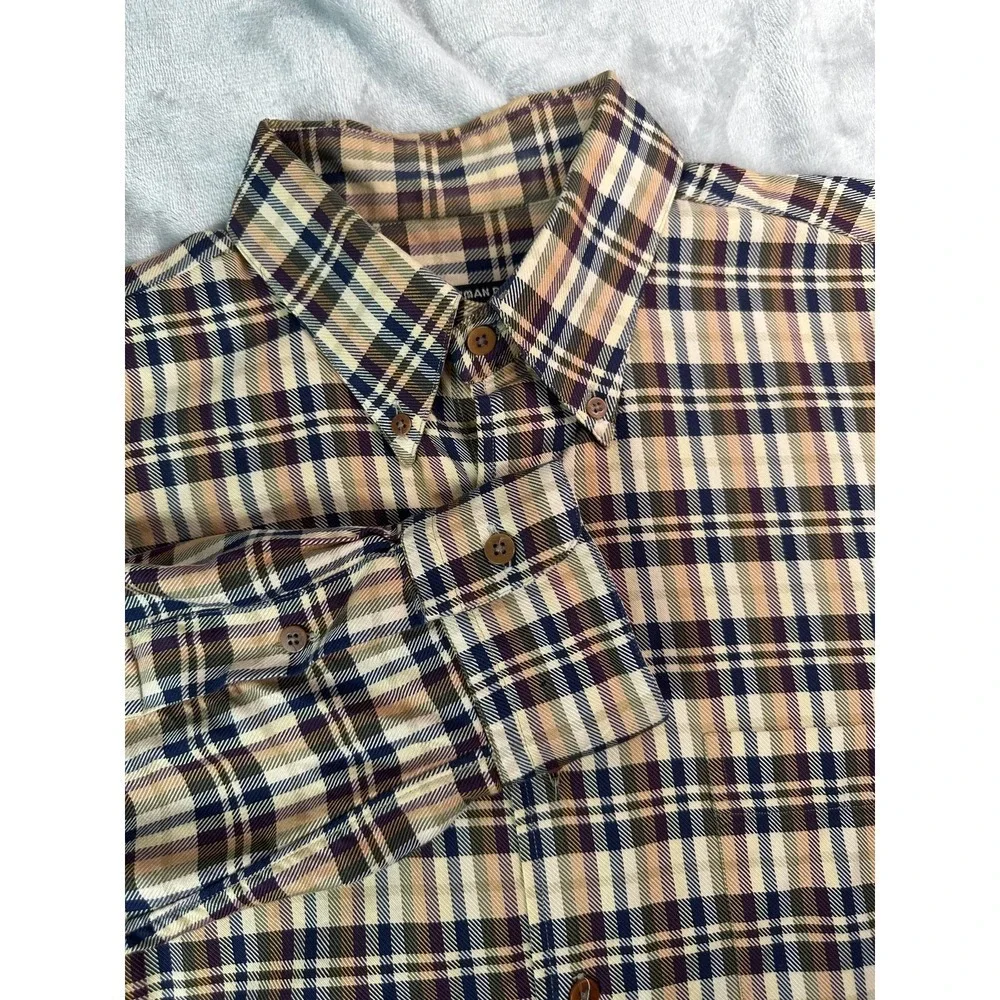 Gitman Bros Shirt Mens Large Beige Plaid‎ Twill Button Down Long Sleeve Pocket